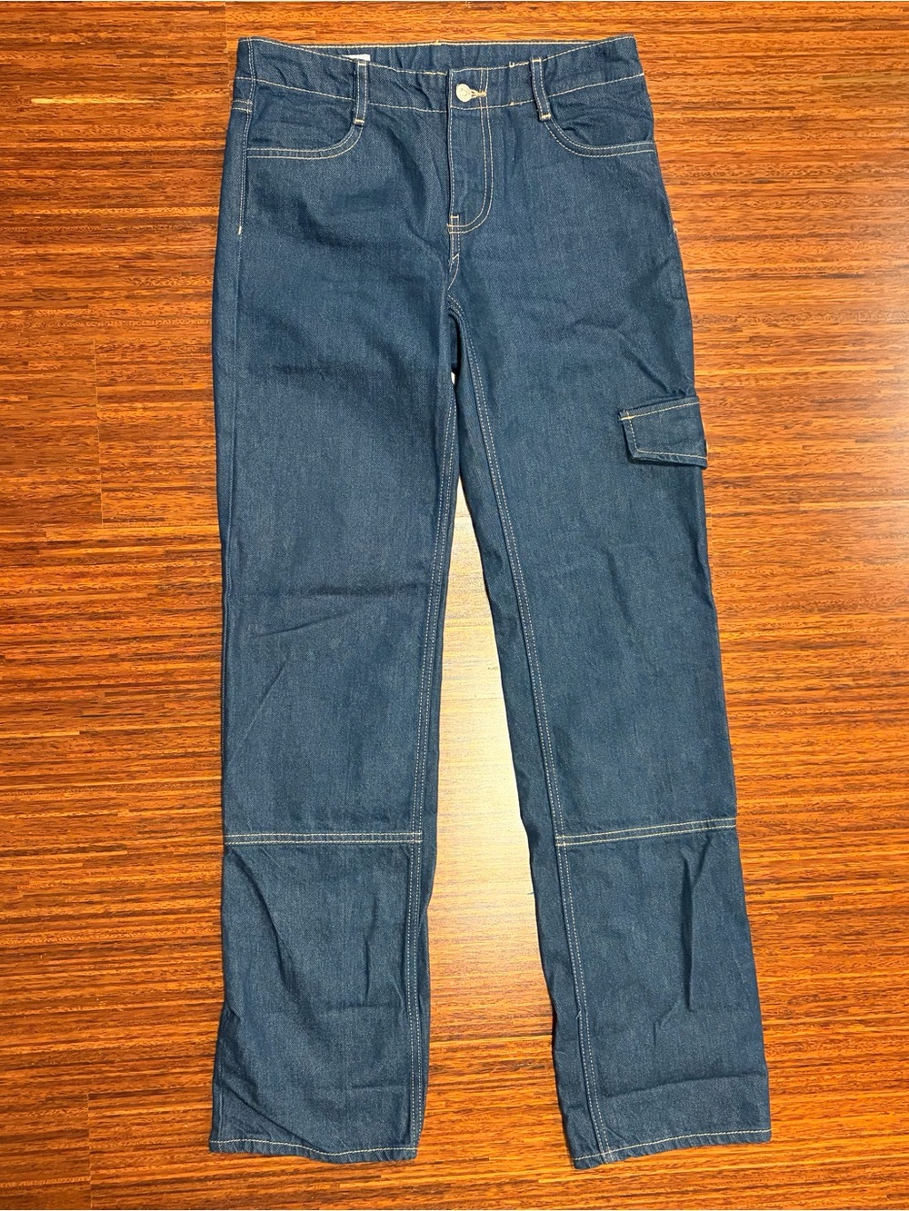 Zara Straight Leg Dark Wash Utility Carpenter Cargo Jeans size 4 34” inseam